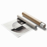 Vibrant abstract modern wall art print featuring dynamic shapes and colors, rolled and ready for display, perfect for contemporary home decor.