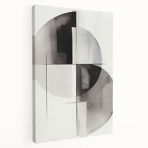 Stretched canvas wall art showcasing an abstract modern design with vibrant colors and dynamic shapes, viewed from the side, perfect for contemporary decor.