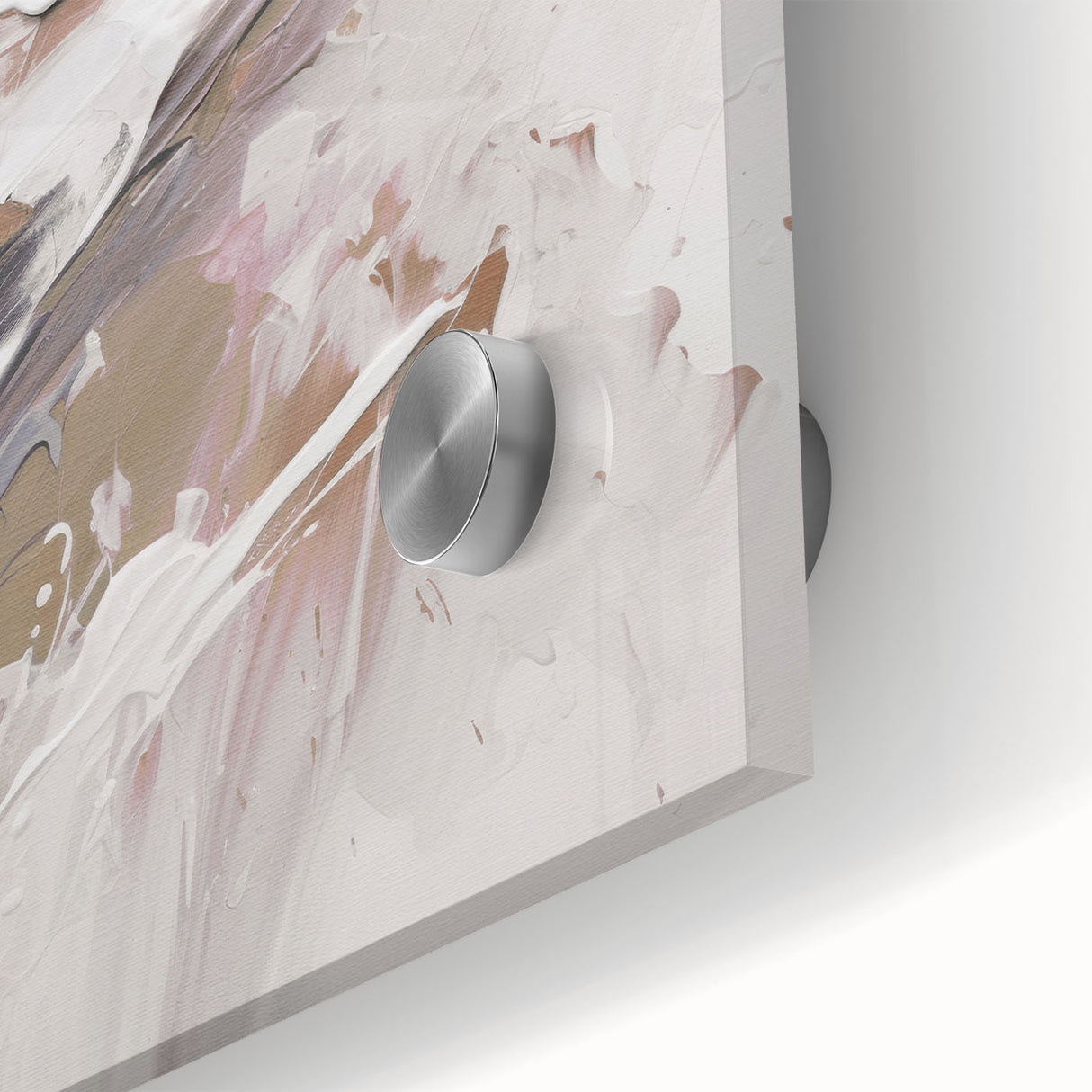 Close-up of an abstract modern wall art piece showcasing vibrant colors and geometric shapes, framed in sleek acrylic glass, perfect for contemporary decor.