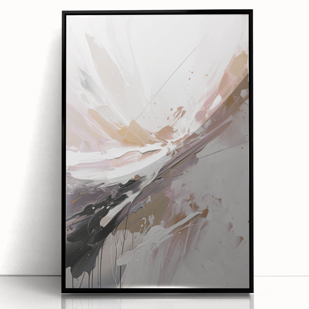 Framed abstract modern wall art design in black acrylic, showcasing geometric patterns and vibrant colors, perfect for contemporary home decor accents.