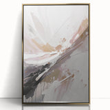 Framed abstract wall art featuring a modern design with gold accents, showcasing geometric shapes and a sleek acrylic front, perfect for contemporary decor.