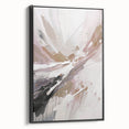 Framed canvas wall art featuring an abstract modern design with vibrant colors and geometric shapes, showcased from a black side view for a contemporary aesthetic.