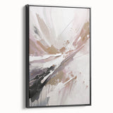 Framed canvas wall art featuring an abstract modern design with vibrant colors and geometric shapes, showcased from a black side view for a contemporary aesthetic.