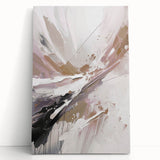 Abstract modern wall art design featuring vibrant colors and geometric shapes on stretched canvas, leaning against a neutral wall, ideal for contemporary home decor.