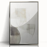 Framed abstract modern wall art design showcasing intricate geometric patterns in shades of silver and white, perfect for contemporary home décor.