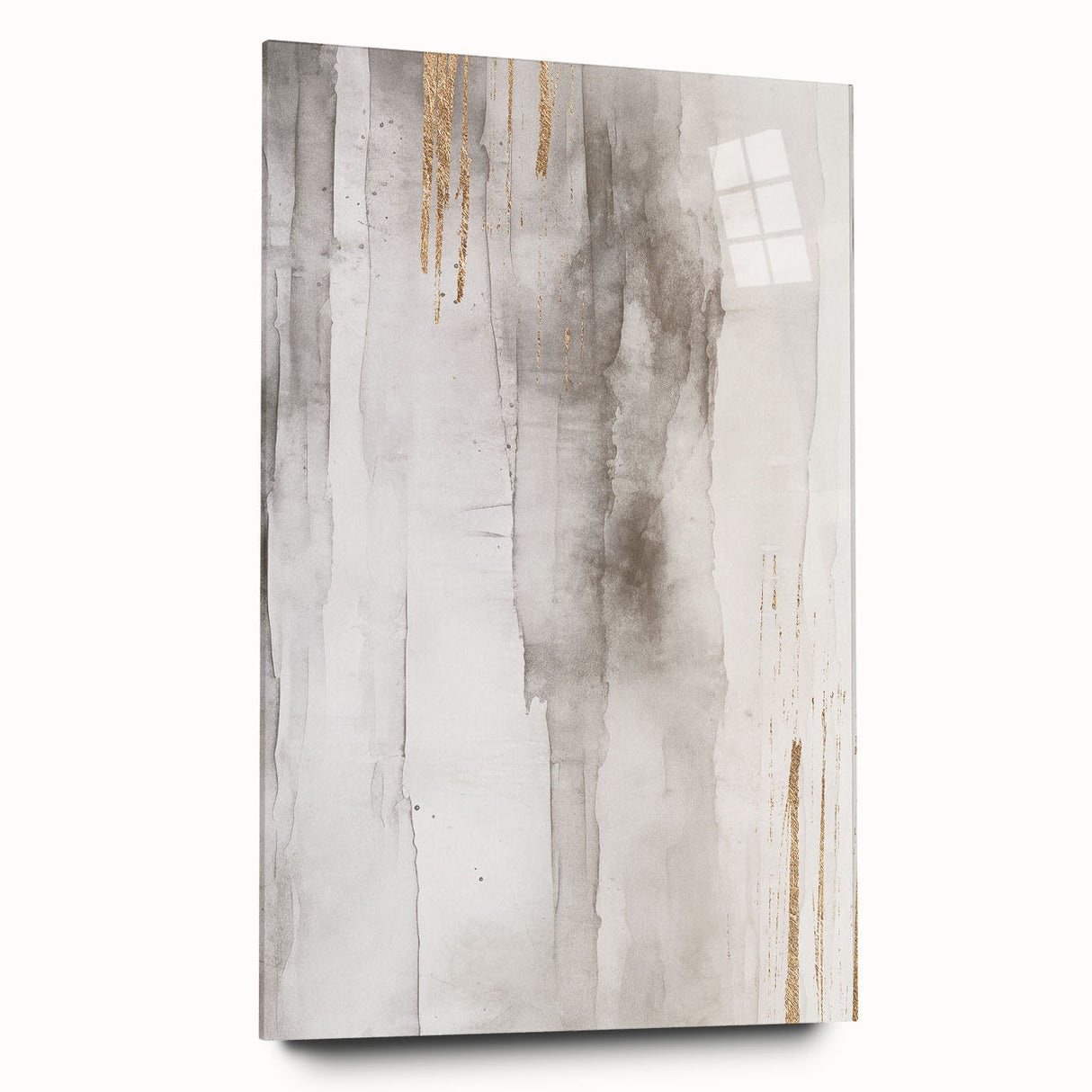 Abstract modern wall art collection displayed in acrylic glass, showcasing vibrant geometric designs and a sleek side view without pins, perfect for contemporary decor.