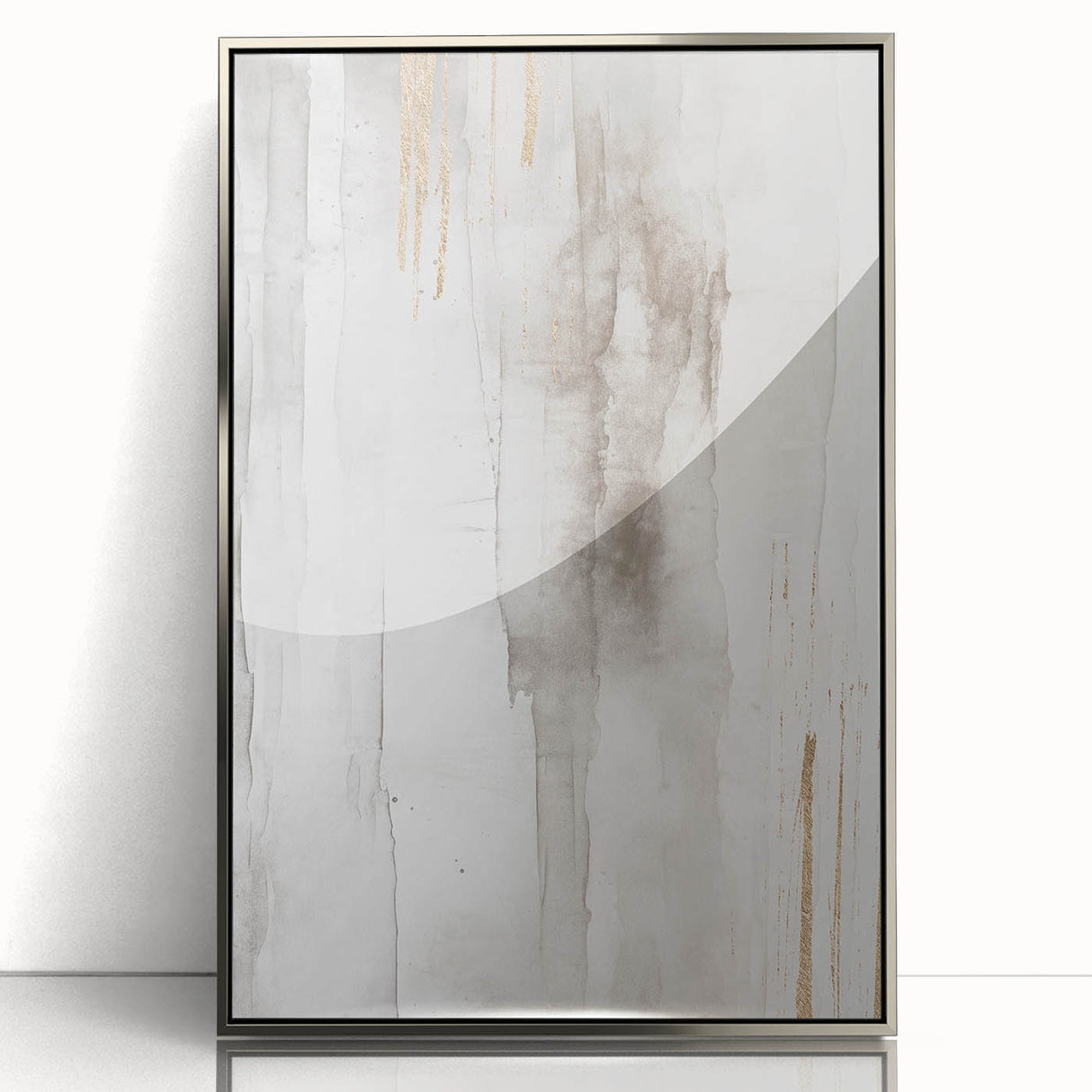 Framed abstract modern wall art collection featuring a silver-acrylic finish, showcasing vibrant geometric designs in a sleek, contemporary style.