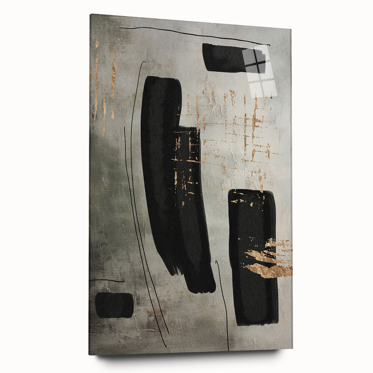 Acrylic glass wall art collection showcases an abstract modern design with vibrant colors and intricate patterns, displayed from a side view without pins, perfect for contemporary decor.