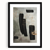 Abstract modern wall art collection featuring a black frame and mat, showcasing geometric shapes and vibrant colors, ideal for contemporary home decor.