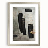 Abstract modern wall art collection featuring a silver-framed piece with a mat, showcasing vibrant geometric patterns and colors, ideal for contemporary home decor.