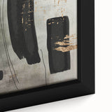 Close-up of an abstract modern framed canvas wall art piece featuring vibrant colors and geometric patterns, ideal for contemporary home décor.