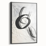 Framed canvas wall art showcasing an abstract modern design with bold colors and unique shapes, displayed from a black side view, perfect for contemporary decor.