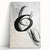 Abstract modern wall art collection featuring vibrant colors and geometric shapes on stretched canvas, leaning against a neutral wall, ideal for contemporary home decor.