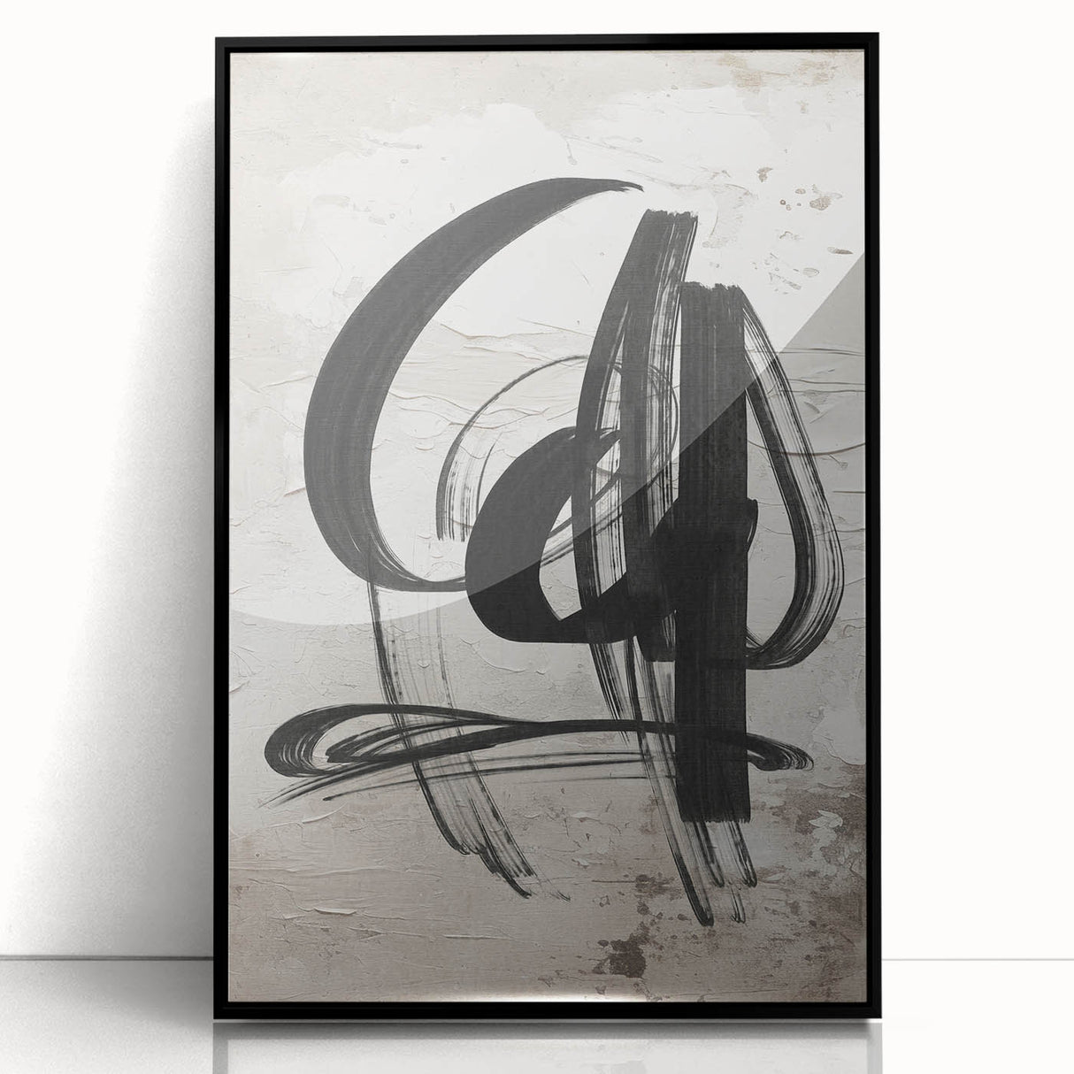 Framed abstract modern wall art showcasing vibrant colors and geometric shapes, designed to enhance contemporary spaces with a sleek black frame. Perfect for home or office decor.