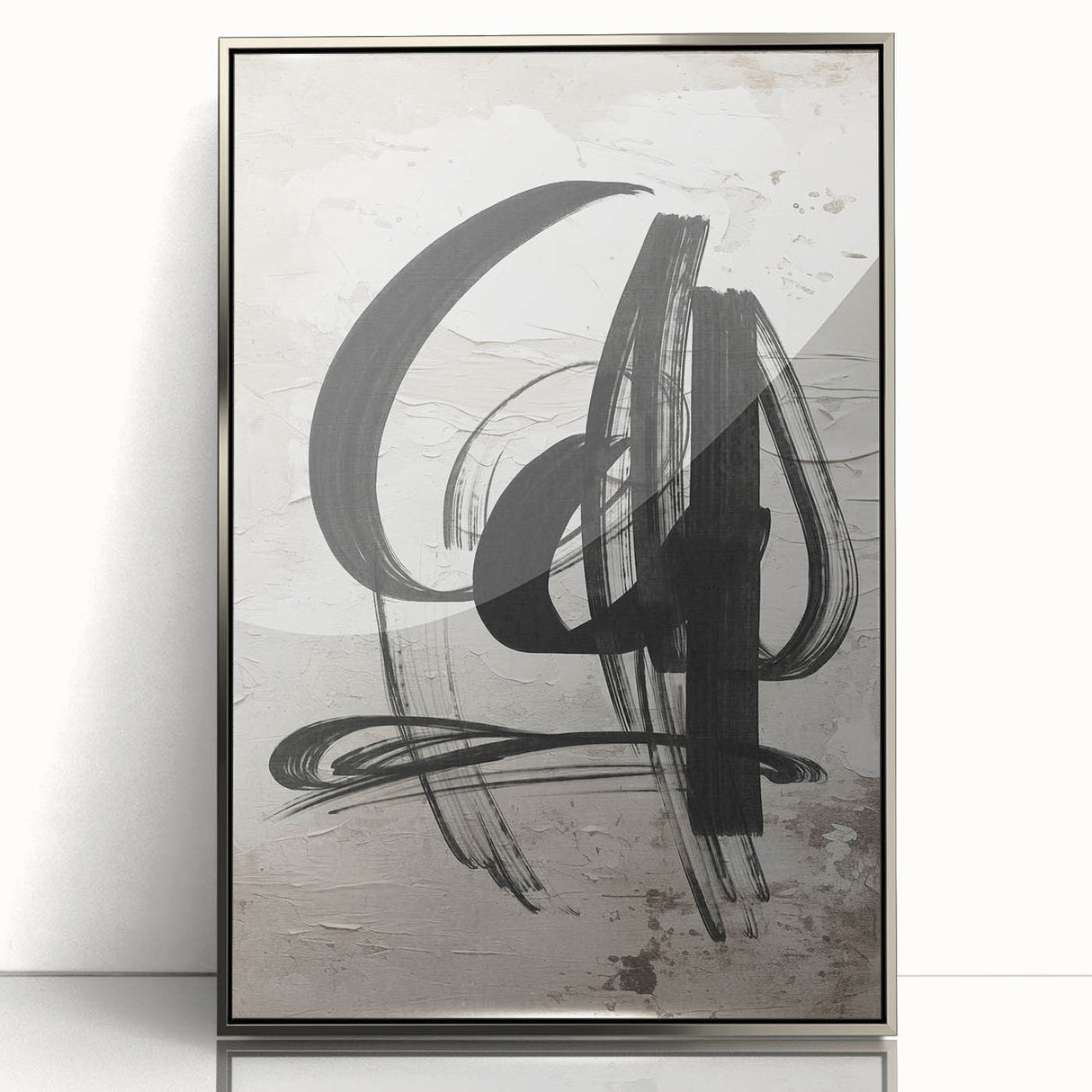 Framed abstract modern wall art collection showcasing a silver-acrylic finish, featuring geometric patterns and vibrant colors, ideal for contemporary home decor.