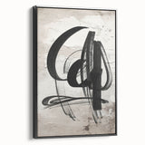 Framed abstract modern wall art with a sleek black border, showcasing vibrant colors and geometric patterns, perfect for contemporary home decor.