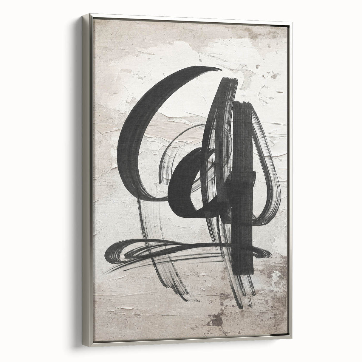 Abstract modern wall art collection featuring a silver-framed canvas design, showcasing vibrant colors and geometric patterns, ideal for contemporary home decor.