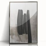 Framed abstract modern wall art design featuring silver tones and geometric shapes, perfect for contemporary interior decor. Adds elegance to any room setting.