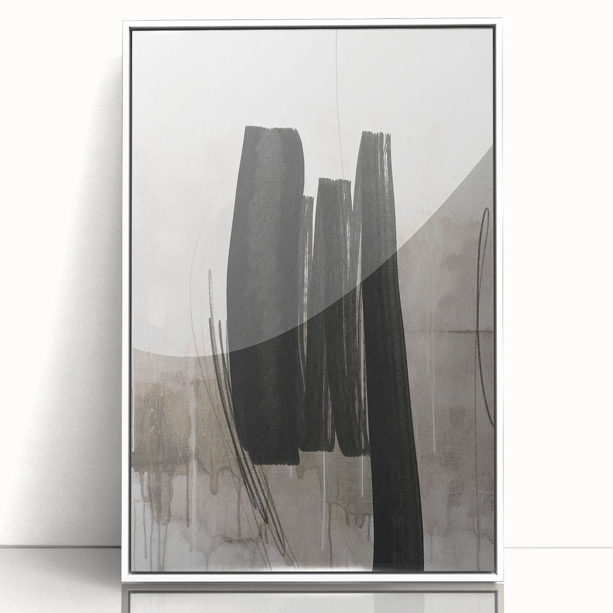 Framed abstract modern wall art featuring a minimalist design with bold colors, displayed against a white backdrop, ideal for contemporary home decor.
