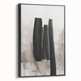 Framed canvas wall art showcasing an abstract modern design with bold black colors, viewed from the side, ideal for contemporary home decor.