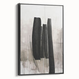 Framed canvas wall art showcasing an abstract modern design with bold black colors, viewed from the side, ideal for contemporary home decor.