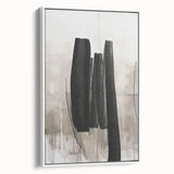 Framed canvas wall art with an abstract modern design featuring vibrant colors and geometric patterns, displayed in a sleek white frame, ideal for contemporary home decor.