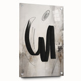 Acrylic glass wall art featuring a colorful abstract modern design with geometric shapes and vibrant hues, displayed in a sleek frame and secured with pins.