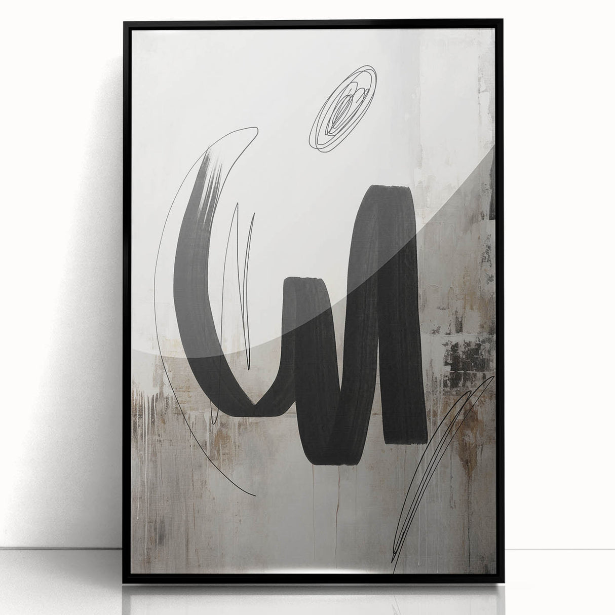 Framed abstract modern wall art in black acrylic, showcasing geometric patterns and vibrant colors, perfect for contemporary home decor.