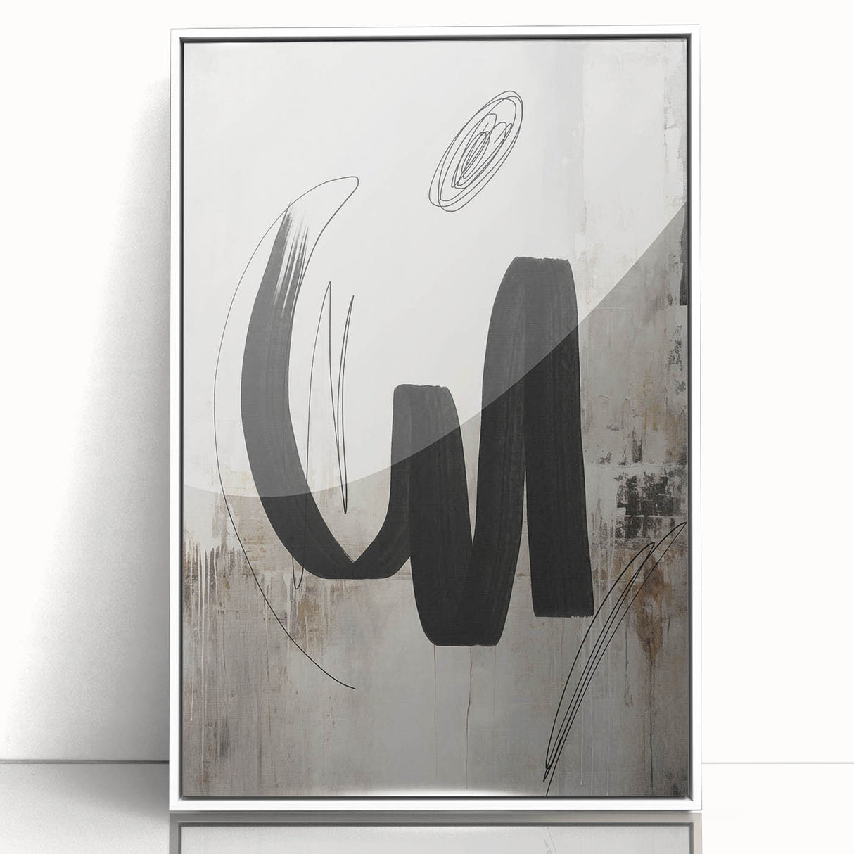 Framed abstract modern wall art featuring bold geometric shapes in a vibrant color palette, set against a clean white background, perfect for contemporary decor.