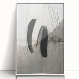 Framed abstract modern wall art featuring a colorful geometric design with bold shapes, set against a white background, enhancing contemporary home decor.