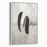 Framed abstract modern wall art featuring a vibrant geometric design in shades of blue and orange, showcased from a white side view, perfect for contemporary decor.