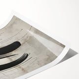 Abstract modern wall art print showcasing vibrant geometric shapes in blue, orange, and yellow tones, designed to enhance contemporary interiors. This rolled artwork is ideal for stylish home decor, adding a pop of color and creativity to any space.