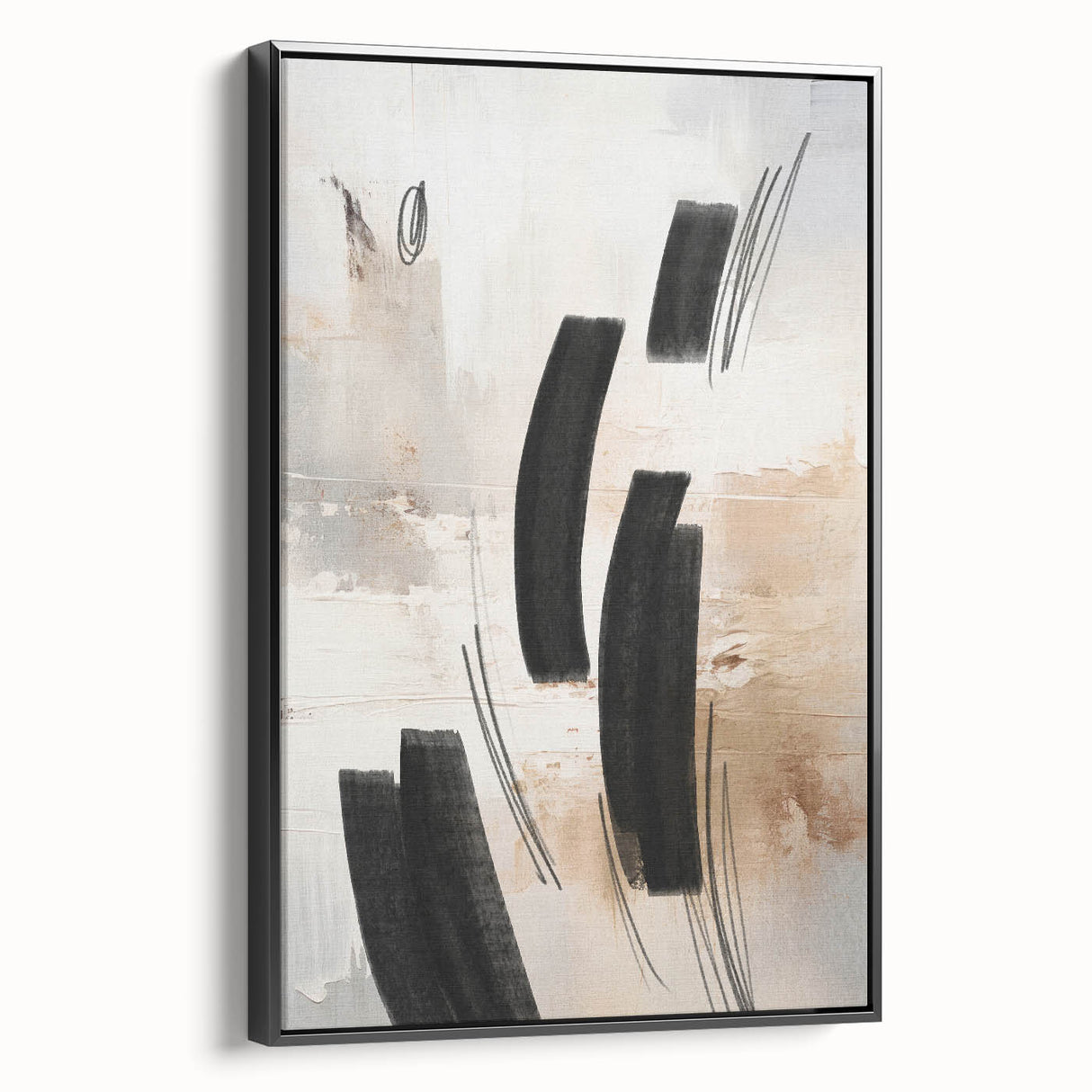 Framed abstract modern wall art showcasing vibrant colors and geometric shapes, displayed against a neutral background for a contemporary aesthetic. This piece adds a stylish touch to any living space or office decor.