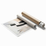 Abstract modern wall art print showcasing vibrant colors and geometric shapes, rolled for easy transport. Ideal for contemporary home decor and artistic spaces.