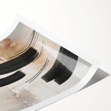 Abstract modern wall art print showcasing vibrant geometric shapes in blue, yellow, and red, rolled and ready for display, perfect for contemporary decor.