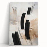 Abstract modern wall art collection featuring vibrant colors and geometric shapes on a stretched canvas, elegantly leaning against a neutral wall, perfect for contemporary home decor.