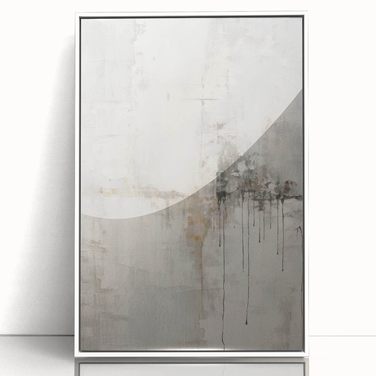 Framed wall art featuring an abstract modern design with vibrant colors, showcasing geometric shapes and a sleek white frame, perfect for contemporary decor.