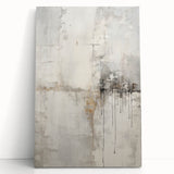 Abstract modern wall art featuring a vibrant color palette of blue, orange, and gold, showcased on a stretched canvas, leaning against a neutral wall, perfect for contemporary decor.