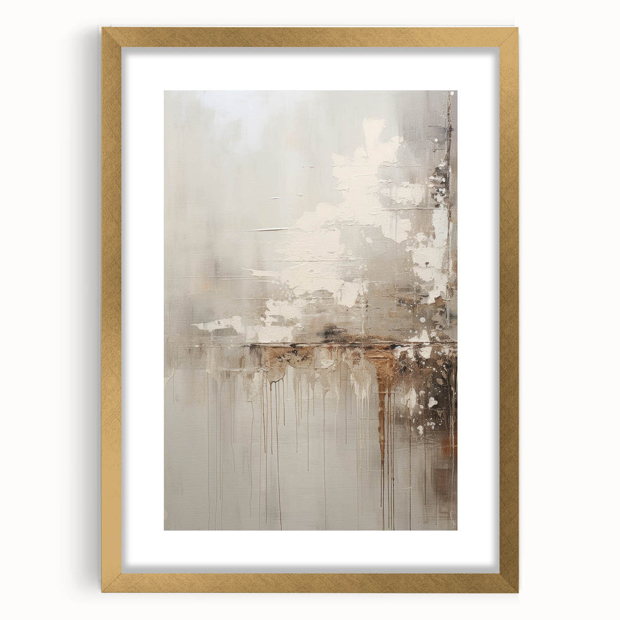 Abstract modern wall art collection frame with mat in gold, showcasing intricate geometric designs and vibrant colors, ideal for contemporary home decor.