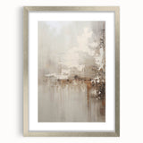 Abstract modern wall art collection featuring a silver frame with a mat, showcasing geometric patterns in soft hues, ideal for contemporary home decor.