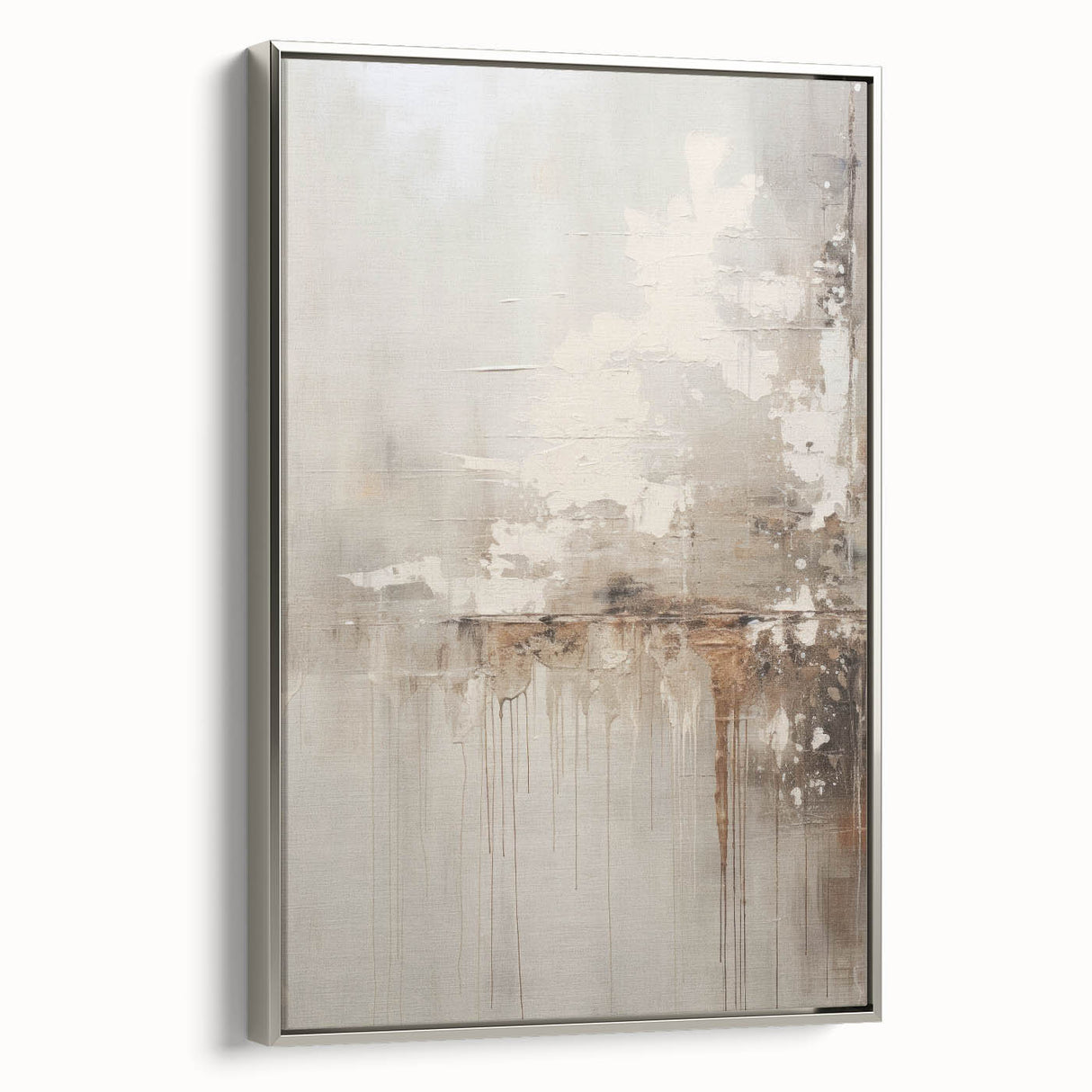 Framed wall art showcasing an abstract modern design in silver tones, emphasizing clean lines and geometric shapes, perfect for contemporary decor.