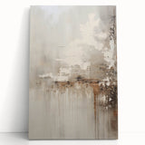 Abstract modern design wall art collection featuring vibrant colors and geometric shapes on a stretched canvas, leaning against a neutral wall, ideal for contemporary home decor.