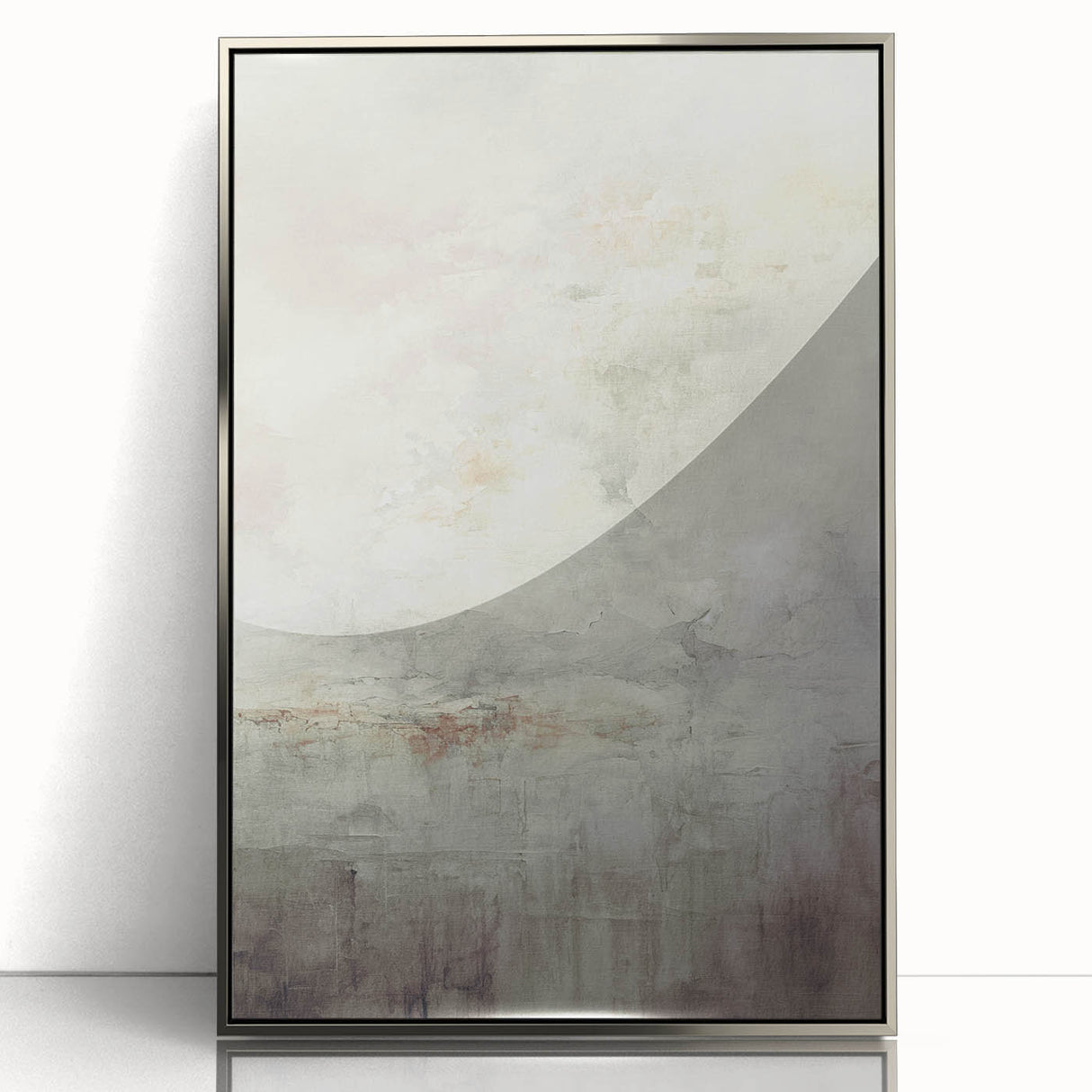 Framed abstract modern wall art featuring a silver-acrylic design, showcasing geometric patterns and vibrant colors, perfect for contemporary home decor.
