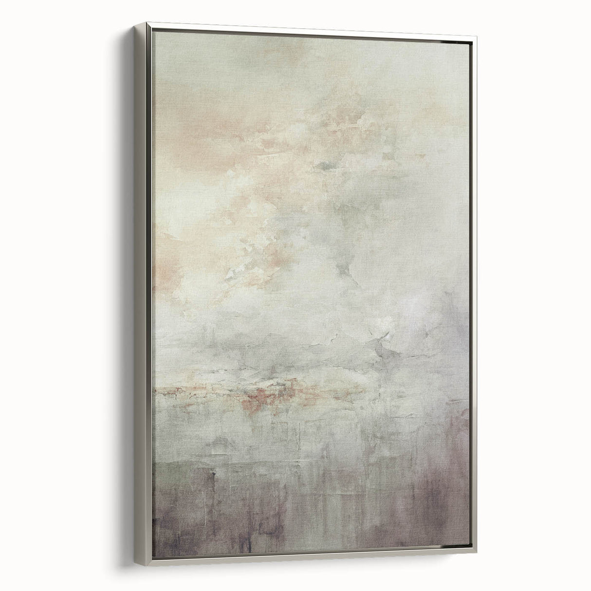Framed abstract modern wall art collection showcasing a sleek silver border, featuring vibrant colors and geometric shapes, perfect for contemporary decor.