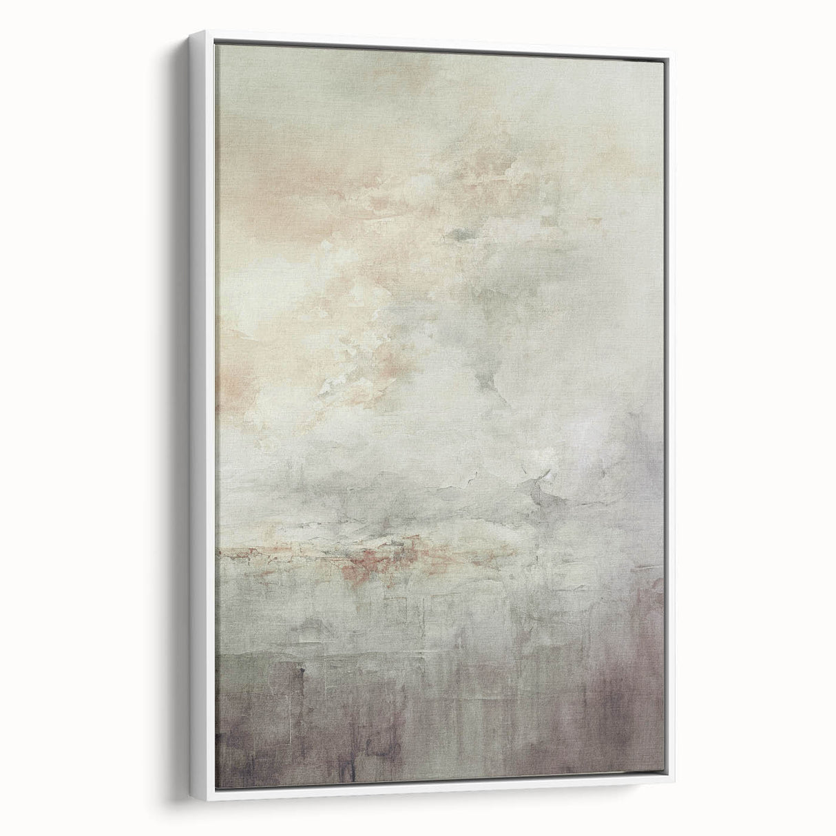 Framed abstract modern wall art collection featuring vibrant colors and geometric shapes, showcasing a white frame and a side view perspective for elegant home decor.