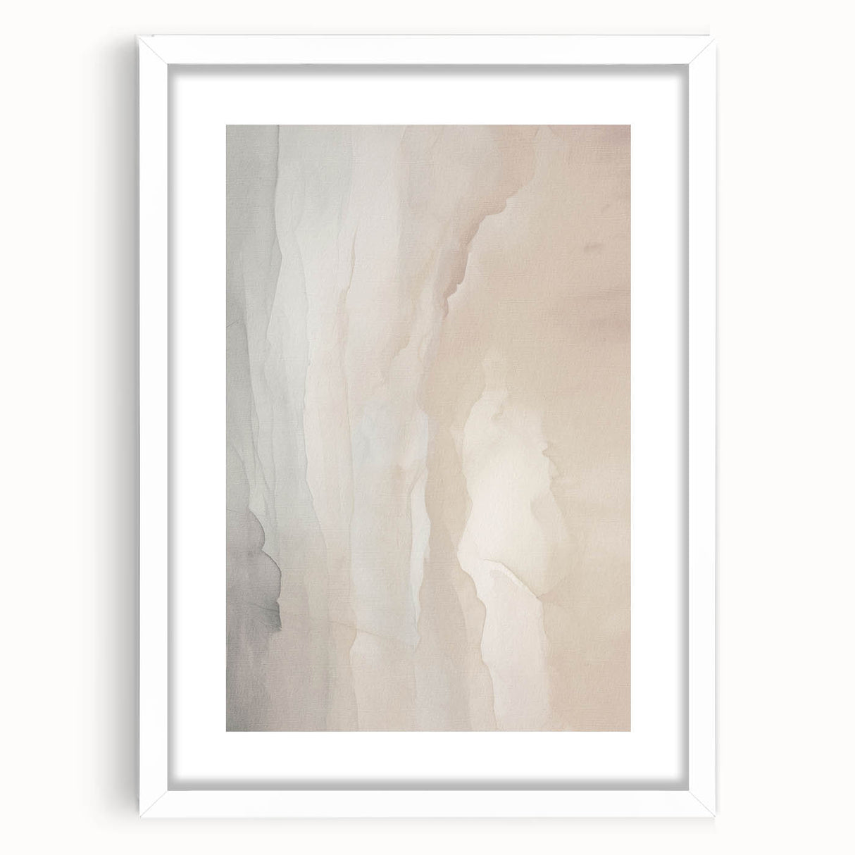 Abstract modern wall art featuring a geometric design in soft pastel colors, framed with a white mat, showcasing a contemporary aesthetic ideal for home decor.