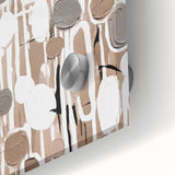 Close-up of an abstract modern wall art piece featuring vibrant colors and dynamic shapes, displayed on acrylic glass, perfect for contemporary home decor.