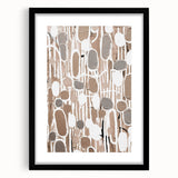 Abstract modern wall art collection featuring a black frame with mat, showcasing geometric patterns and vibrant colors, perfect for contemporary decor.