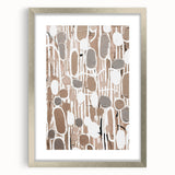 Abstract modern wall art collection featuring a sleek silver frame with a mat, showcasing vibrant geometric patterns and colors. Ideal for contemporary home décor.