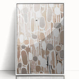 Framed abstract modern wall art design featuring vibrant colors and geometric shapes, showcased in a white frame, perfect for enhancing contemporary interiors.